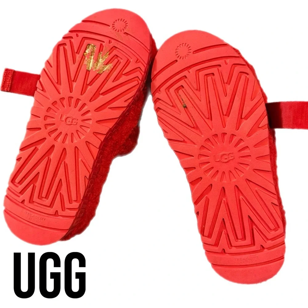 UGG Fluffita Sheep Fur Platform Slippers - Sandals Red size 9 (worn twice) - Picture 9 of 17
